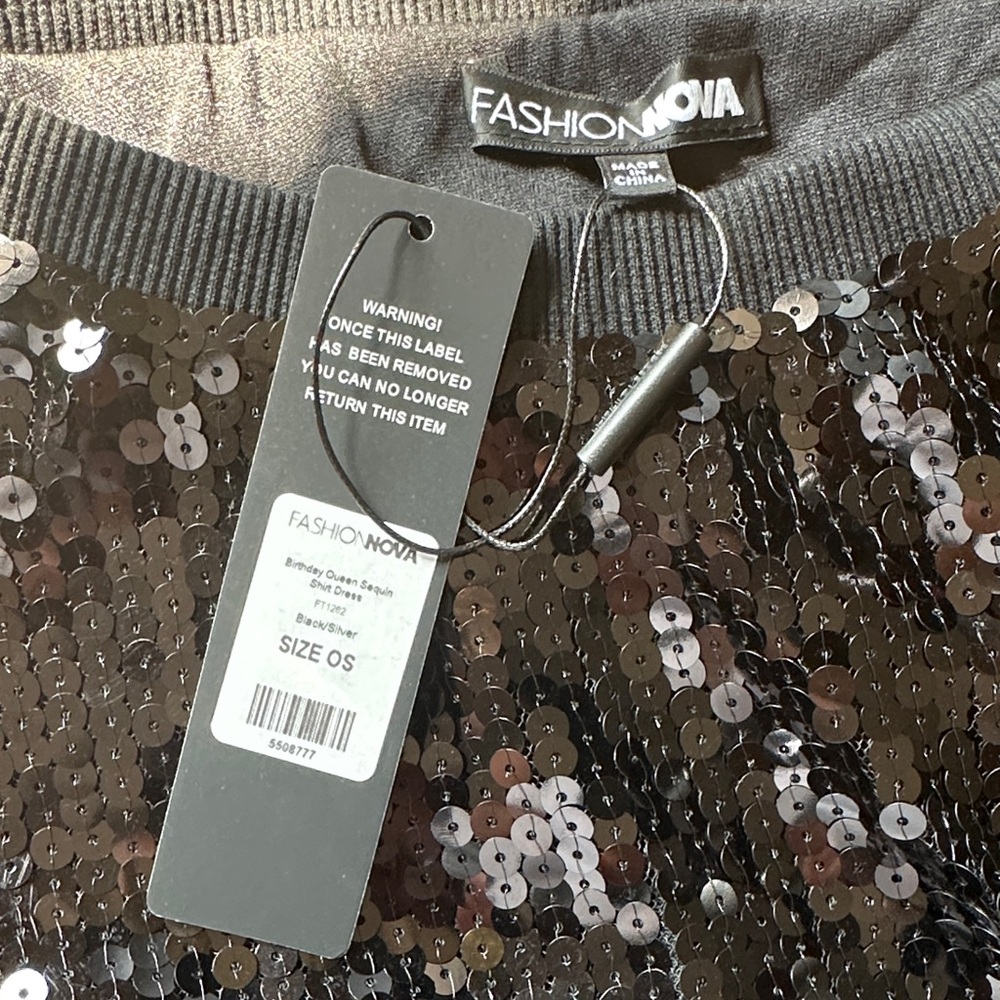 Fashion Nova Glittering Black Shirt Dress Top